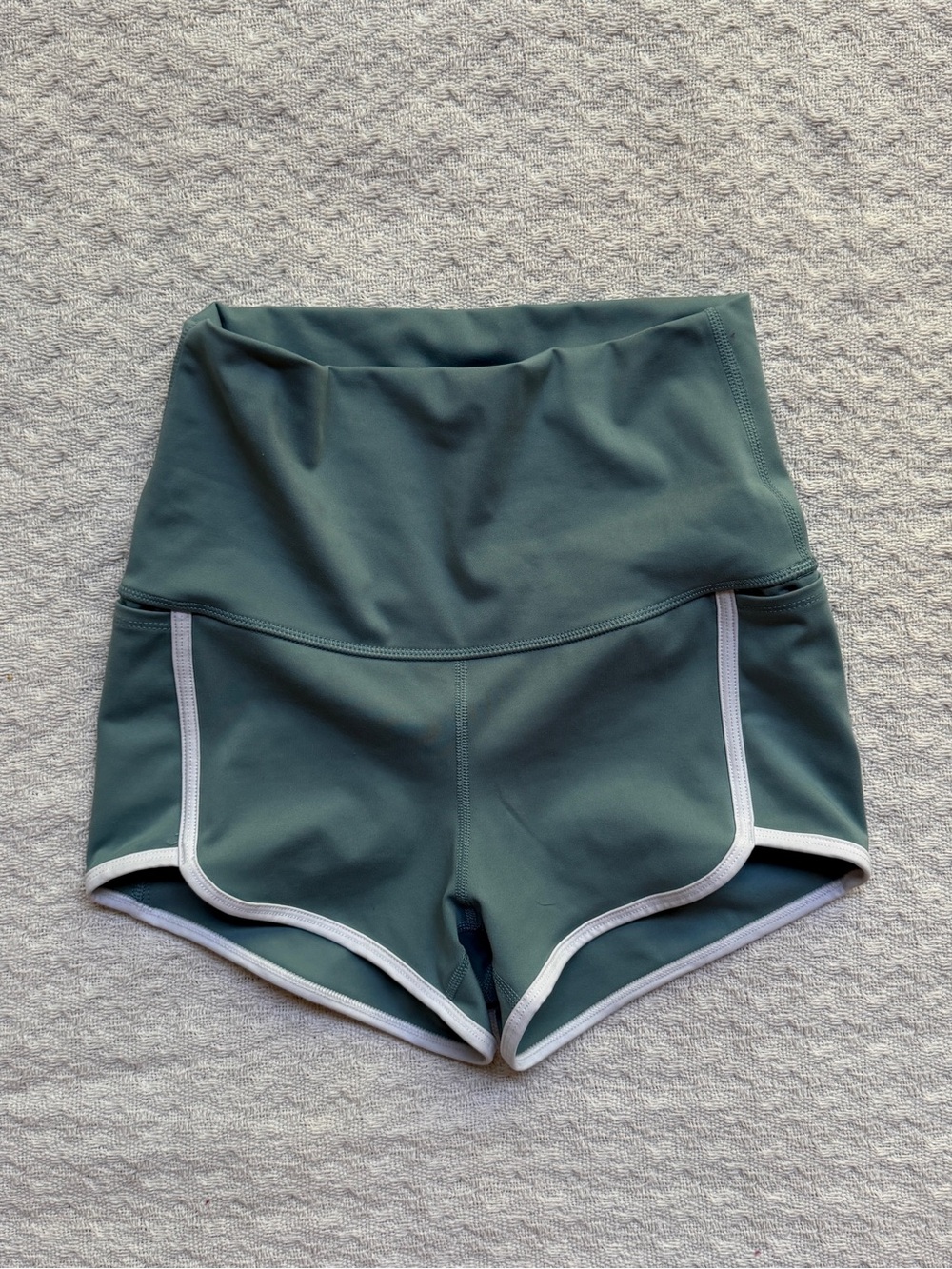 Free People Women’s High-Waist Green/blue Athletic Shorts with Contrast Trim